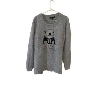 French Laundry Women's Grey Soft Polar Bear Long Sleeve Sweater - Large